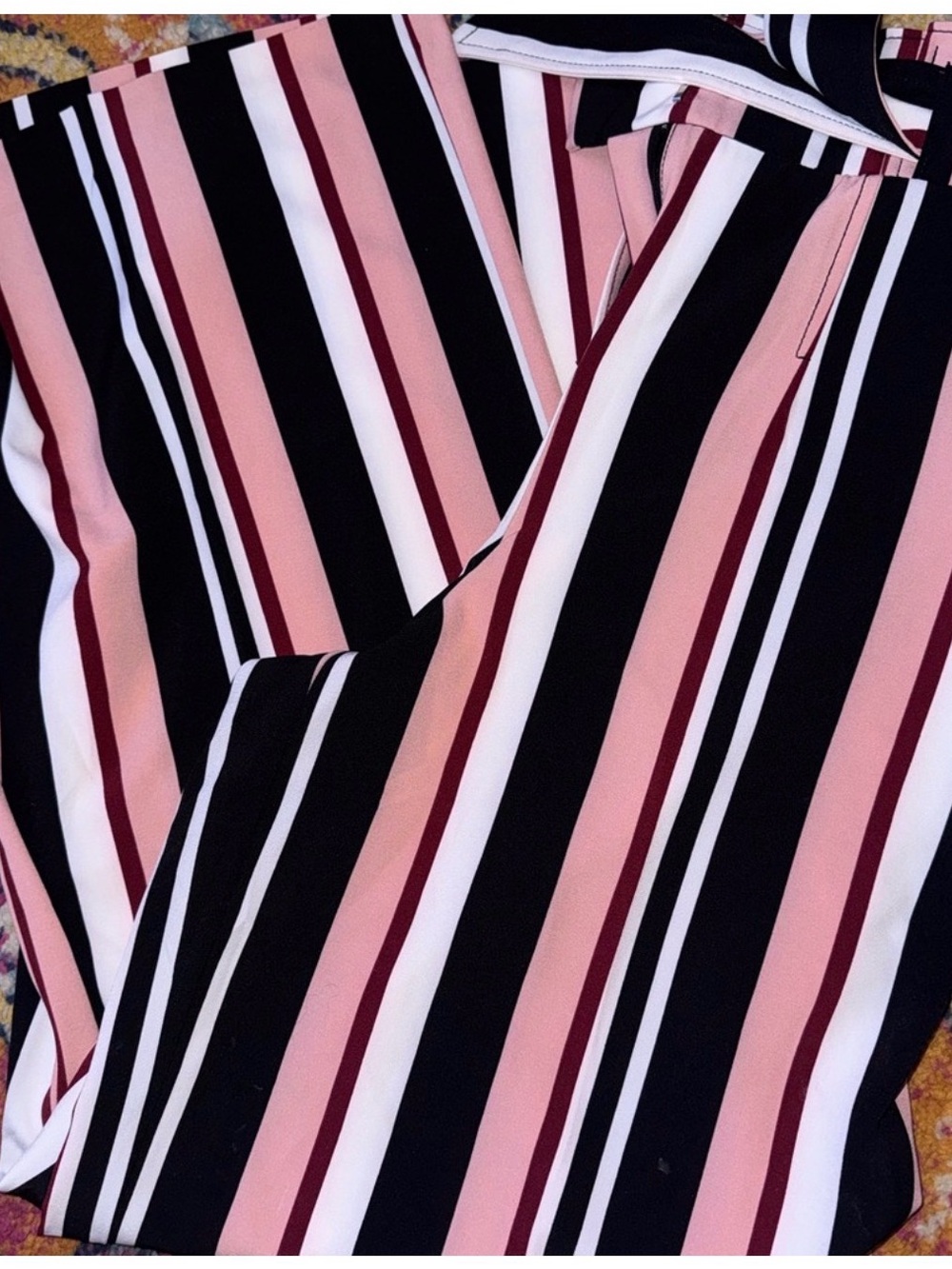 New York & Company Black Pink White Striped Trousers